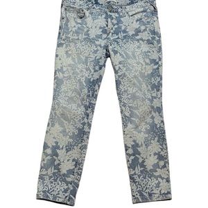 Free People Light Wash Floral Patterned Denim Skinny Jeans Size Waist 30